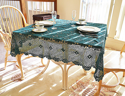 Festive Crochet Square Tablecloth. Every Green color. 54" SQ